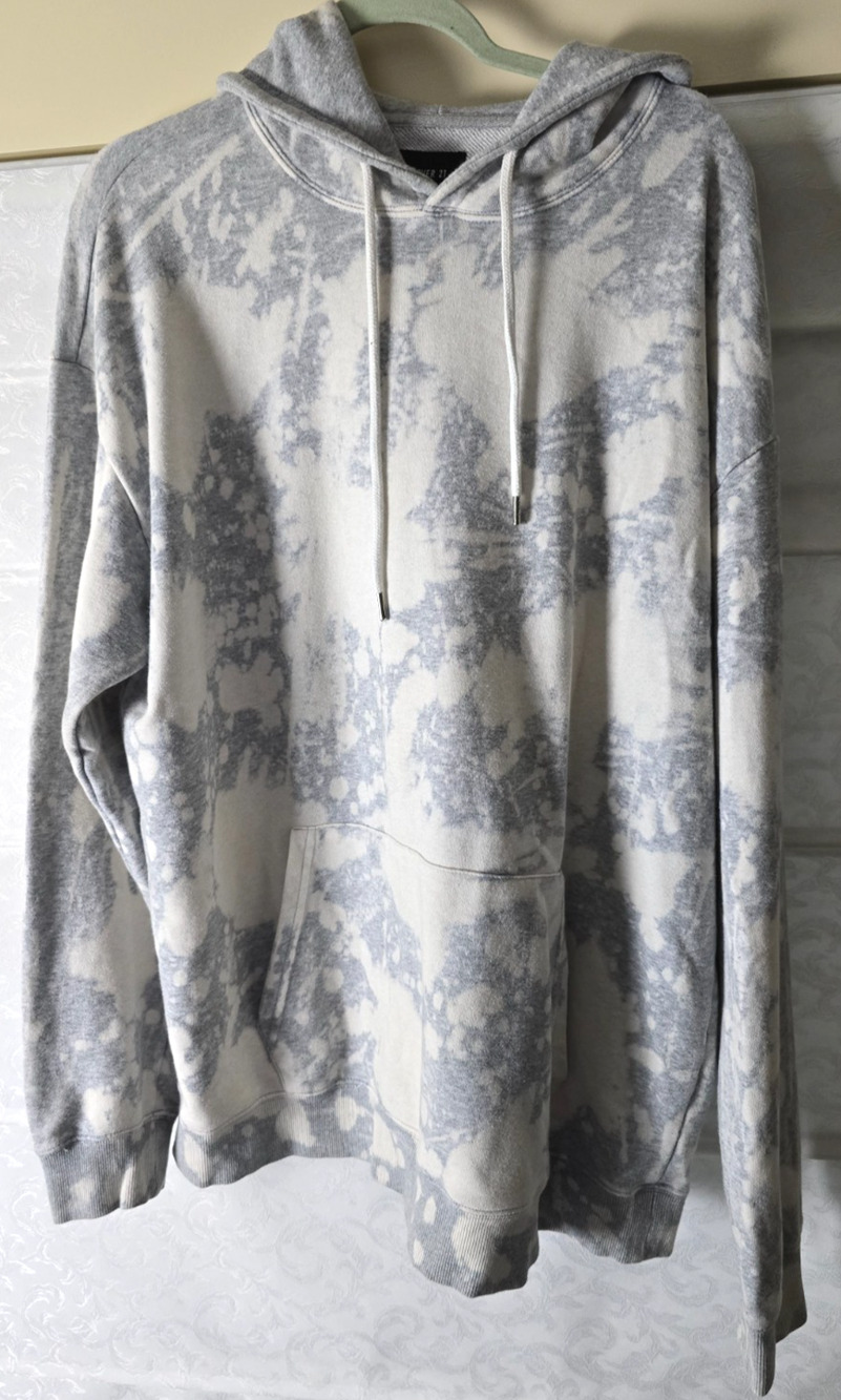 Forever 21 Hoodie Mens XL Gray White Bleach Wash Pullover Sweatshirt Streetwear